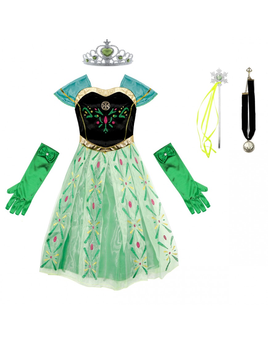 Princess Outfit Girls Dress up Kids Costume Christmas Birthday Party Cosplay Gift with Accessories (Green, 150CM/9-10Y)
